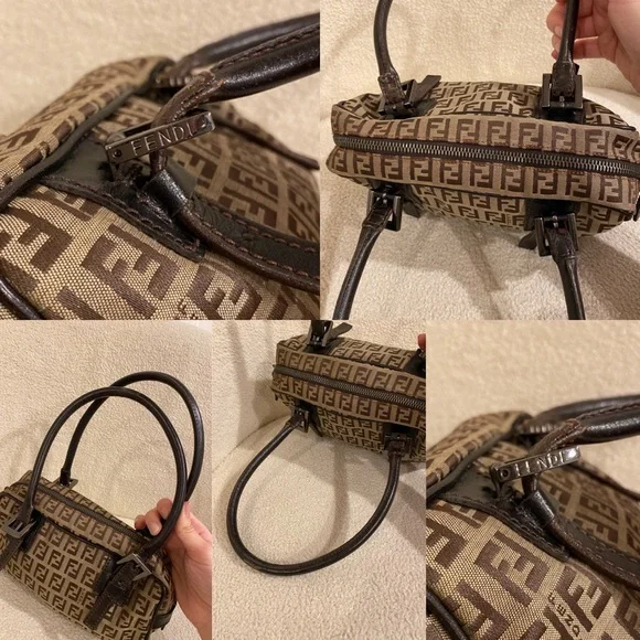 Fendi Zucchino Bauletto Shoulder Bag in Brown and Tan - Picture 12 of 13